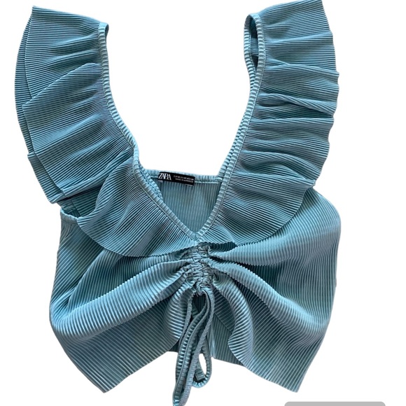 Zara Tops - Zara Teal Ribbed Crop Top Medium